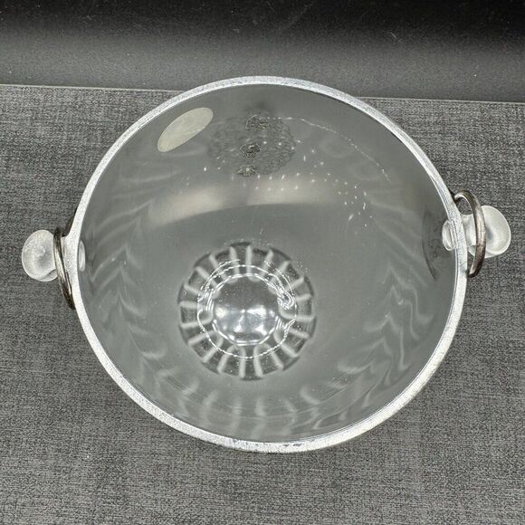 Arte Murano Silvestri Ice Bucket Frosted Glass Metal Rose Pattern Italy Vintage - Picture 6 of 16
